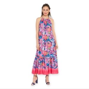London Times Ikat Floral Halter Maxi Dress - Size 14 NWT